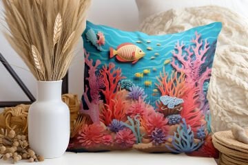 3D Deniz Temalı Kırlent Paneli Dikilmemiş Kumaş