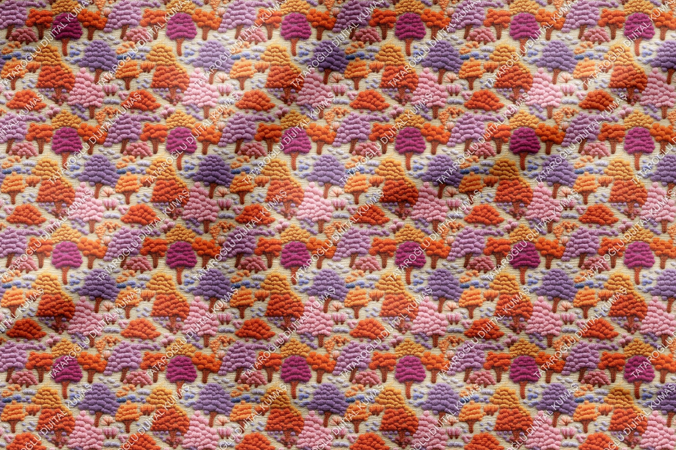 3D Pembe Tonlu Örgü Ağaçlı Dekoratif Dijital Baskı Kumaş