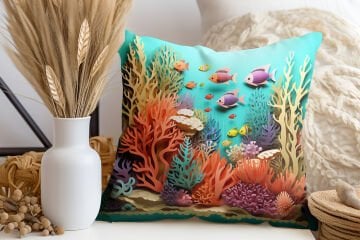 3D Deniz Temalı Kırlent Paneli Dikilmemiş Kumaş
