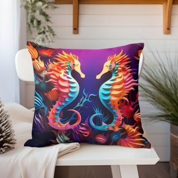 3D Deniz Temalı Kırlent Paneli Dikilmemiş Kumaş