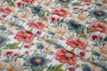 3D Red, Blue and White Flowers Multi-Purpose Decorative Digital Print Fabric