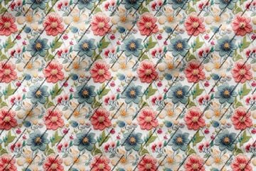 3D Red, Blue and White Flowers Multi-Purpose Decorative Digital Print Fabric