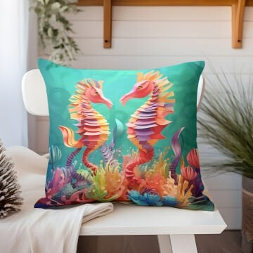 3D Deniz Temalı Kırlent Paneli Dikilmemiş Kumaş