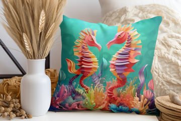 3D Deniz Temalı Kırlent Paneli Dikilmemiş Kumaş