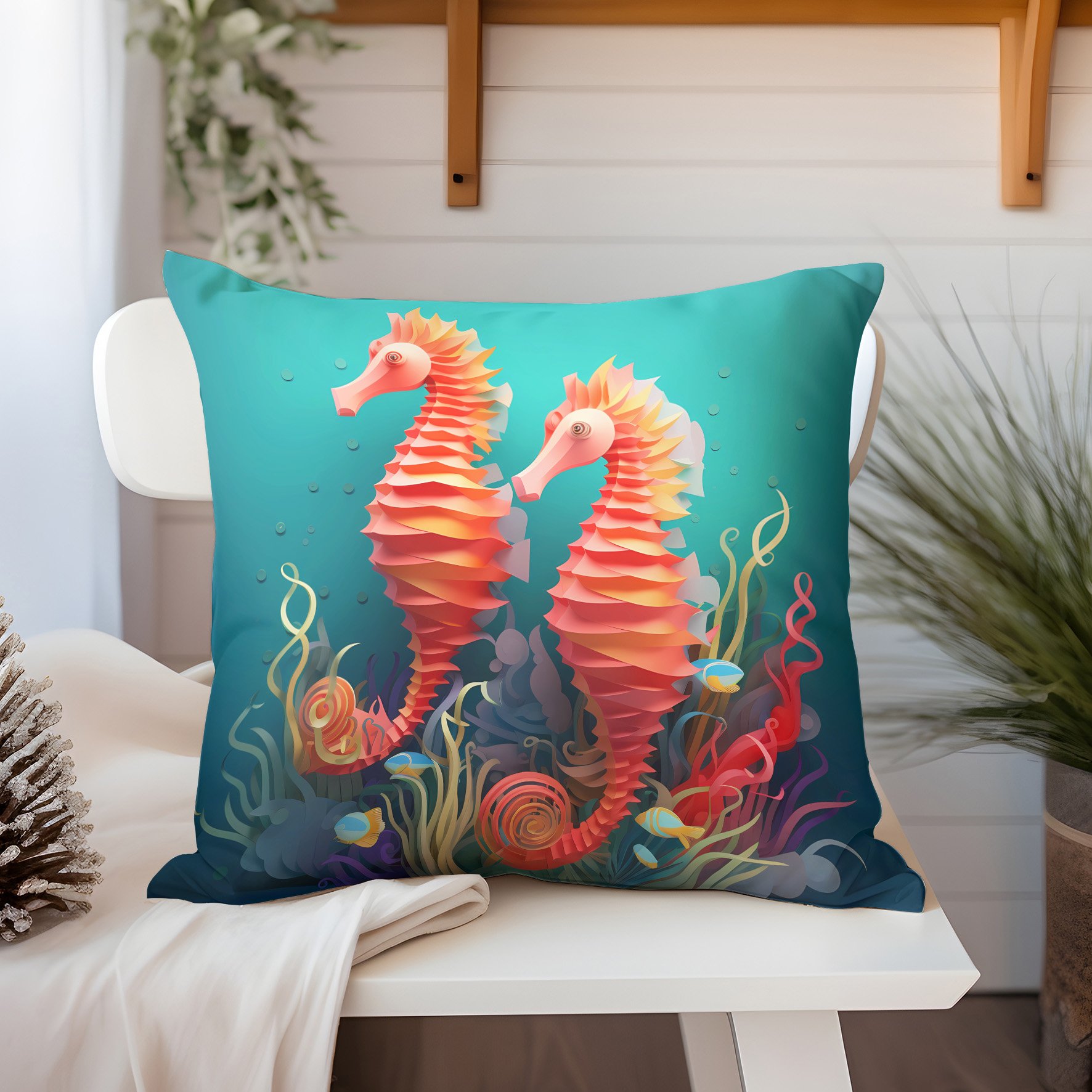 3D Deniz Temalı Kırlent Paneli Dikilmemiş Kumaş