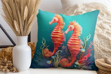 3D Deniz Temalı Kırlent Paneli Dikilmemiş Kumaş