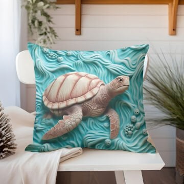 3D Deniz Temalı Kırlent Paneli Dikilmemiş Kumaş