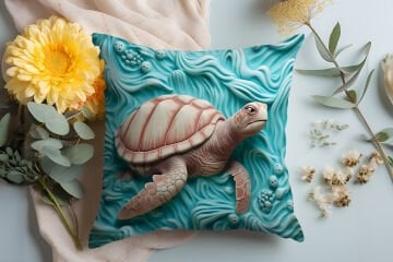 3D Deniz Temalı Kırlent Paneli Dikilmemiş Kumaş