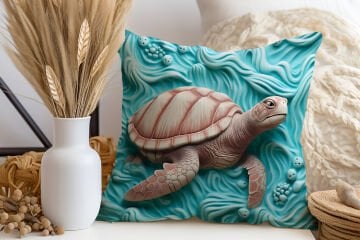 3D Deniz Temalı Kırlent Paneli Dikilmemiş Kumaş