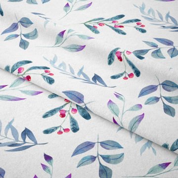 Yılbaşı Koleksiyonu- Winter Wonder Collection, Mor, Mavi Yapraklı Tomurcuklu Kumaş