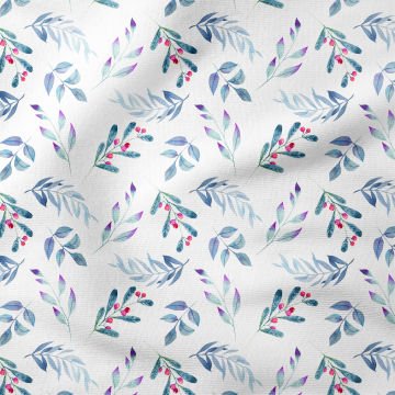 Yılbaşı Koleksiyonu- Winter Wonder Collection, Mor, Mavi Yapraklı Tomurcuklu Kumaş