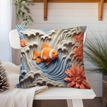 3D Deniz Temalı Kırlent Paneli Dikilmemiş Kumaş
