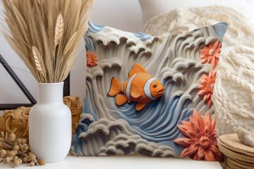 3D Deniz Temalı Kırlent Paneli Dikilmemiş Kumaş