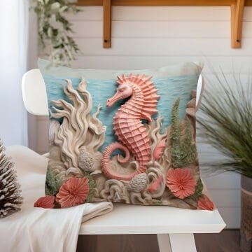 3D Deniz Temalı Kırlent Paneli Dikilmemiş Kumaş