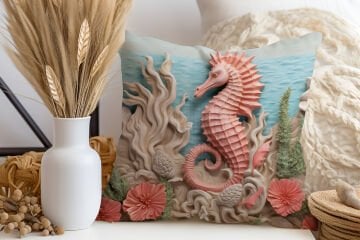 3D Deniz Temalı Kırlent Paneli Dikilmemiş Kumaş
