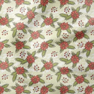Yılbaşı Koleksiyonu- Winter Wonder Collection, Kırmızı Yılbaşı Çiçekli, Tomurcuklu Kumaş