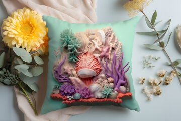3D Deniz Temalı Kırlent Paneli Dikilmemiş Kumaş