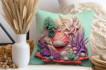 3D Deniz Temalı Kırlent Paneli Dikilmemiş Kumaş