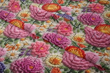 3D Çok Renkli Nakış Efektli Çiçekler Çok Amaçlı Dekoratif Dijital Baskı Kumaş