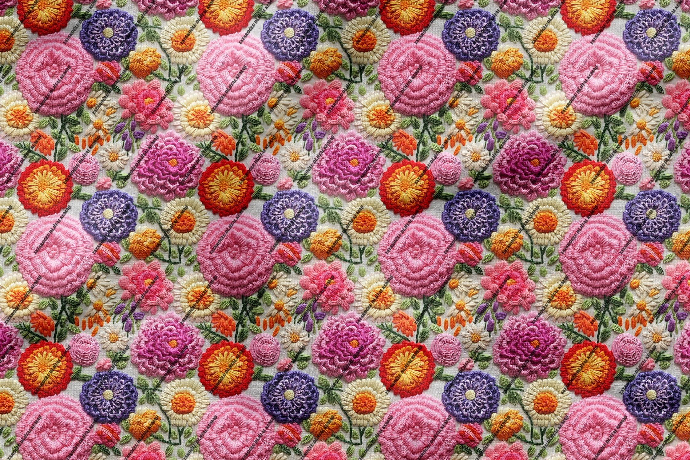 3D Çok Renkli Nakış Efektli Çiçekler Çok Amaçlı Dekoratif Dijital Baskı Kumaş