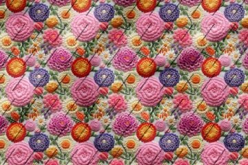 3D Çok Renkli Nakış Efektli Çiçekler Çok Amaçlı Dekoratif Dijital Baskı Kumaş