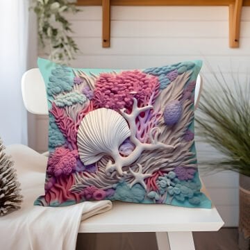 3D Deniz Temalı Kırlent Paneli Dikilmemiş Kumaş