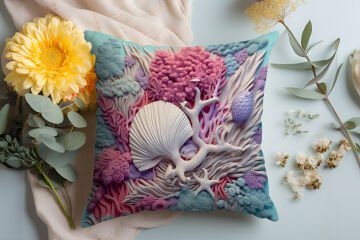 3D Deniz Temalı Kırlent Paneli Dikilmemiş Kumaş