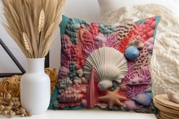 3D Deniz Temalı Kırlent Paneli Dikilmemiş Kumaş