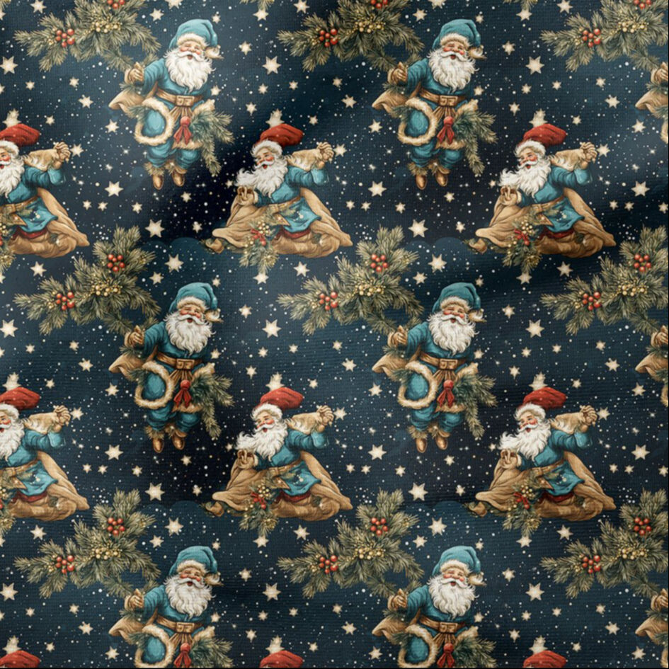 Yılbaşı Koleksiyonu- Vintage Noel Baba ve Hediye Paketleri Çok Amaçlı Dekoratif Dijital Baskı Kumaş