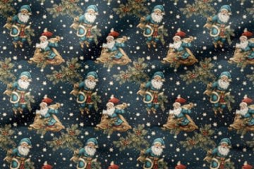 Yılbaşı Koleksiyonu- Vintage Noel Baba ve Hediye Paketleri Çok Amaçlı Dekoratif Dijital Baskı Kumaş