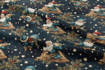 Yılbaşı Koleksiyonu- Vintage Noel Baba ve Hediye Paketleri Çok Amaçlı Dekoratif Dijital Baskı Kumaş