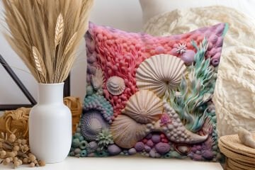 3D Deniz Temalı Kırlent Paneli Dikilmemiş Kumaş