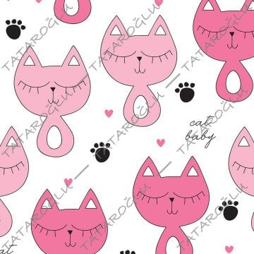 Pink Cat Paw Patterned Fabric on White Background