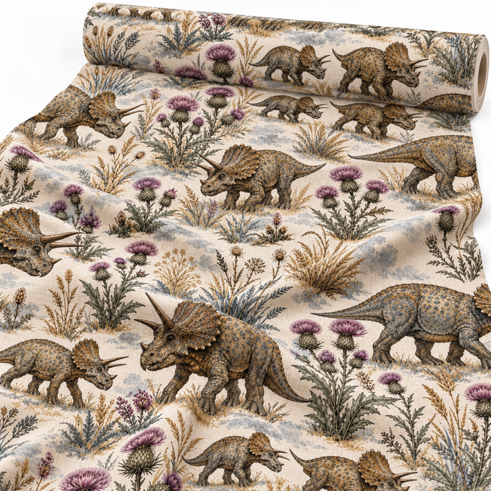 Dinozor Desenli Kumaş – Triceratops ve Devedikeni | D-LEG-1975