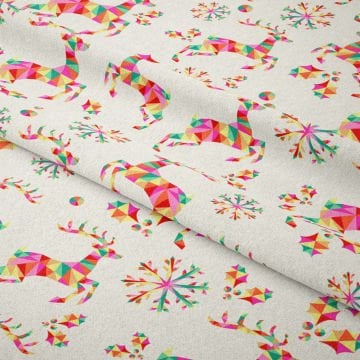 Yılbaşı Koleksiyonu- Winter Wonder Collection, Yılbaşı Renkli Geyikli Kar Taneli Kumaş