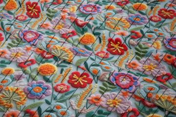 3D Çok Renkli Nakış Efektli Çiçekler Çok Amaçlı Dekoratif Dijital Baskı Kumaş