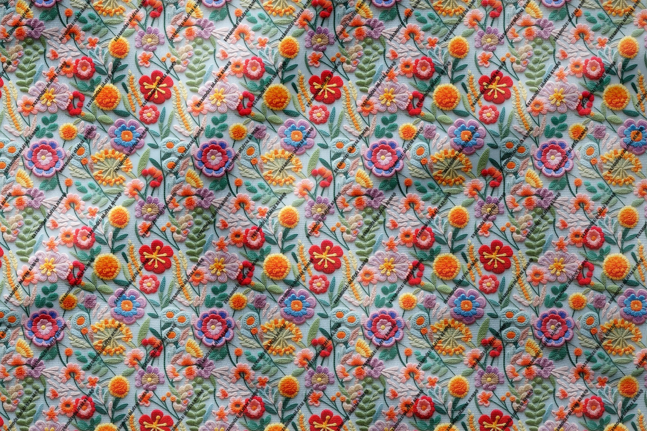 3D Çok Renkli Nakış Efektli Çiçekler Çok Amaçlı Dekoratif Dijital Baskı Kumaş