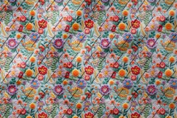 3D Çok Renkli Nakış Efektli Çiçekler Çok Amaçlı Dekoratif Dijital Baskı Kumaş