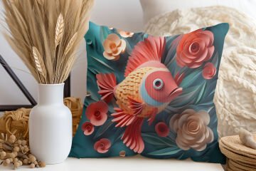 3D Deniz Temalı Kırlent Paneli Dikilmemiş Kumaş