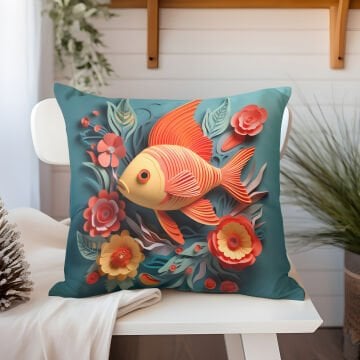 3D Deniz Temalı Kırlent Paneli Dikilmemiş Kumaş