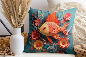 3D Deniz Temalı Kırlent Paneli Dikilmemiş Kumaş