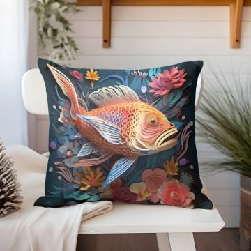 3D Deniz Temalı Kırlent Paneli Dikilmemiş Kumaş
