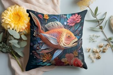 3D Deniz Temalı Kırlent Paneli Dikilmemiş Kumaş
