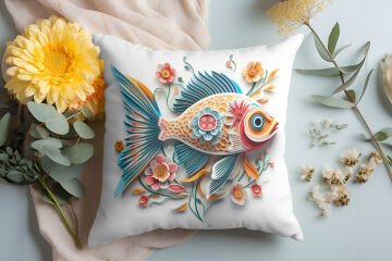 3D Deniz Temalı Kırlent Paneli Dikilmemiş Kumaş