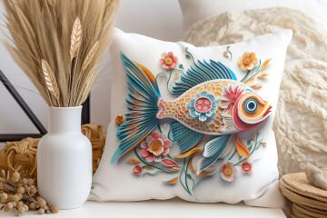 3D Deniz Temalı Kırlent Paneli Dikilmemiş Kumaş
