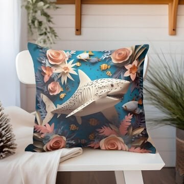 3D Deniz Temalı Kırlent Paneli Dikilmemiş Kumaş
