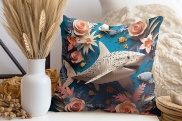 3D Deniz Temalı Kırlent Paneli Dikilmemiş Kumaş