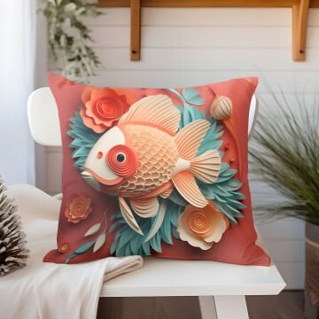 3D Deniz Temalı Kırlent Paneli Dikilmemiş Kumaş