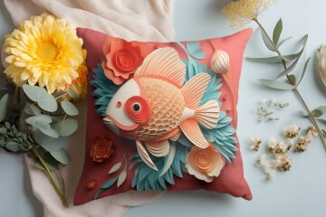 3D Deniz Temalı Kırlent Paneli Dikilmemiş Kumaş