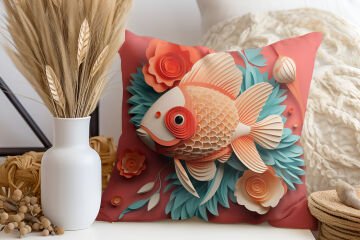 3D Deniz Temalı Kırlent Paneli Dikilmemiş Kumaş